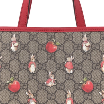 X Peter Rabbit GG Supreme Monogram Rabbit Apple Childrens Tote Beige Ebony Multicolor Bright Hibiscus