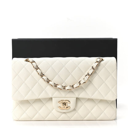 Caviar Quilted Medium Double Flap White