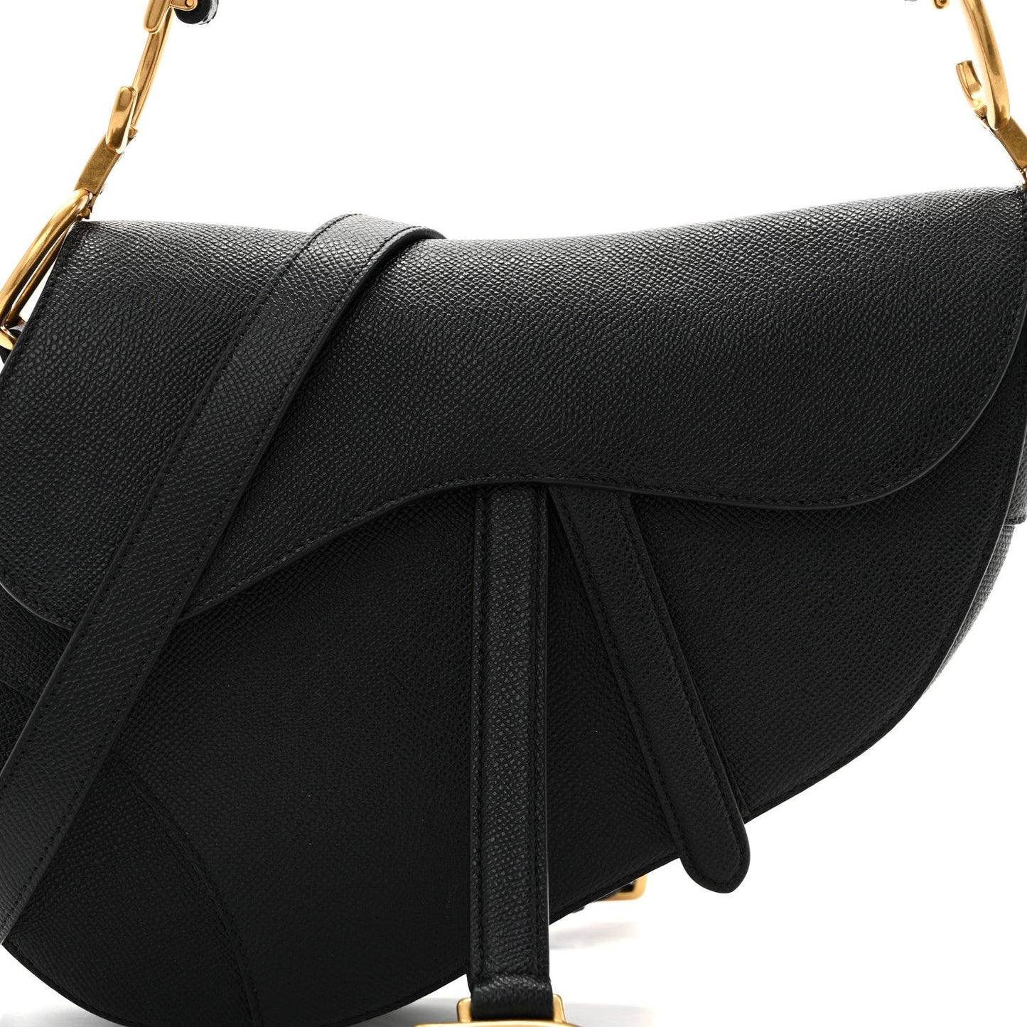 Grained Calfskin Saddle Bag With Strap Black
