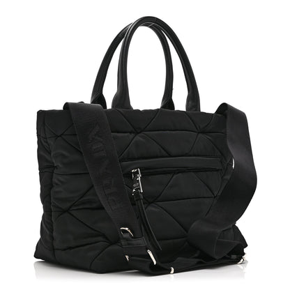 Re-Nylon Nappa Triangle Quilted Padded Small Double Handled Zip Tote Black