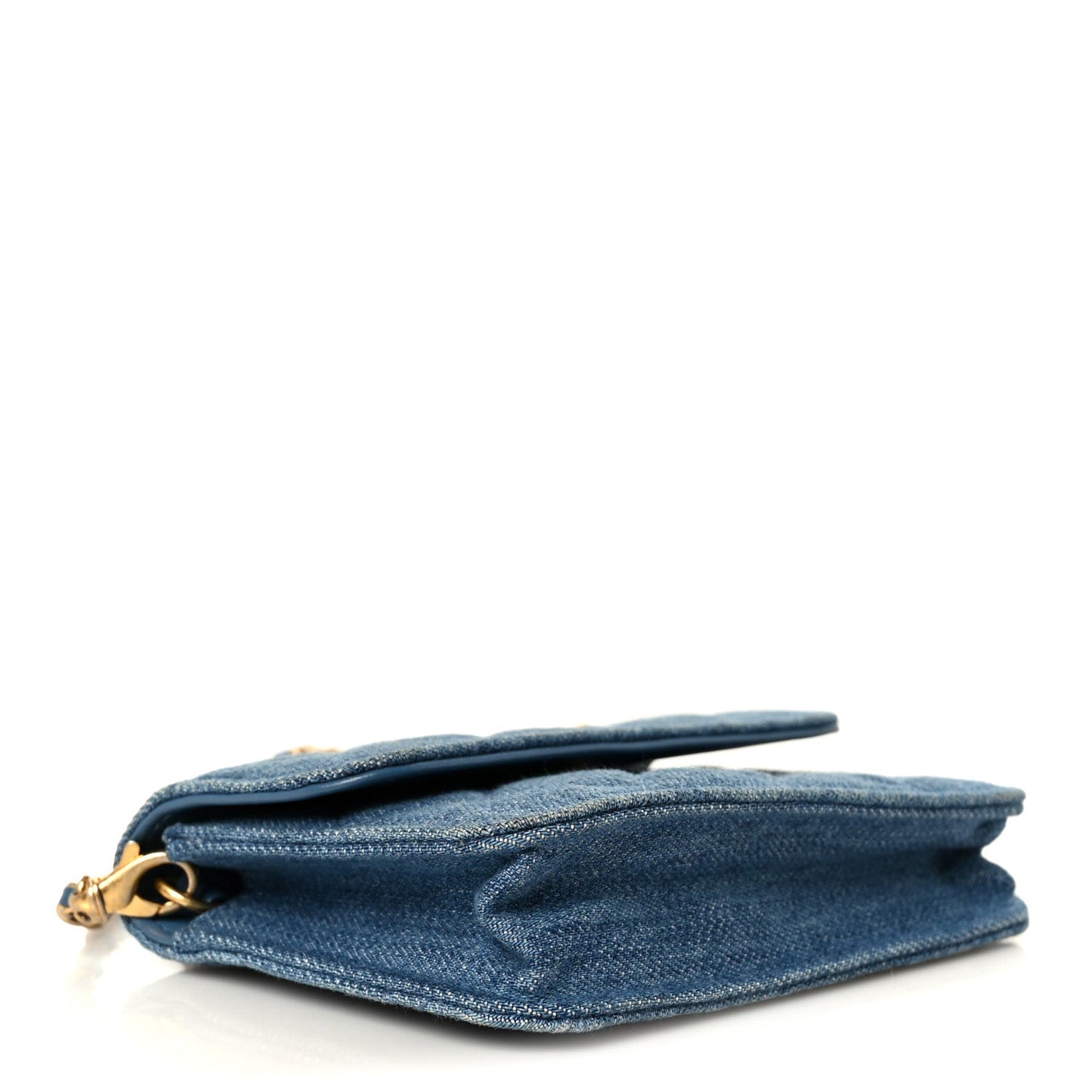 Denim Quilted CC Pearl Crush Clutch With Chain Blue
