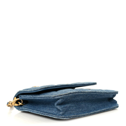 Denim Quilted CC Pearl Crush Clutch With Chain Blue
