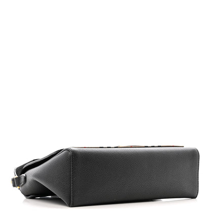 Coated Canvas Calfskin Vintage Check Medium Note Crossbody Bag Black