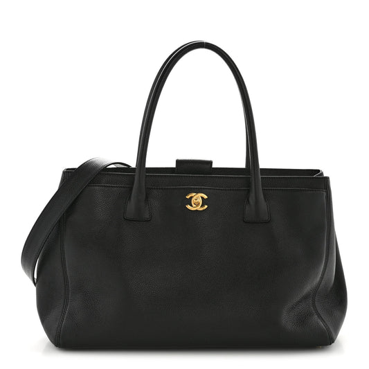 Calfskin Cerf Executive Shopper Tote Black