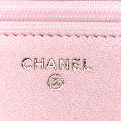 Lambskin Quilted Trendy Chain CC Wallet On Chain WOC Light Pink