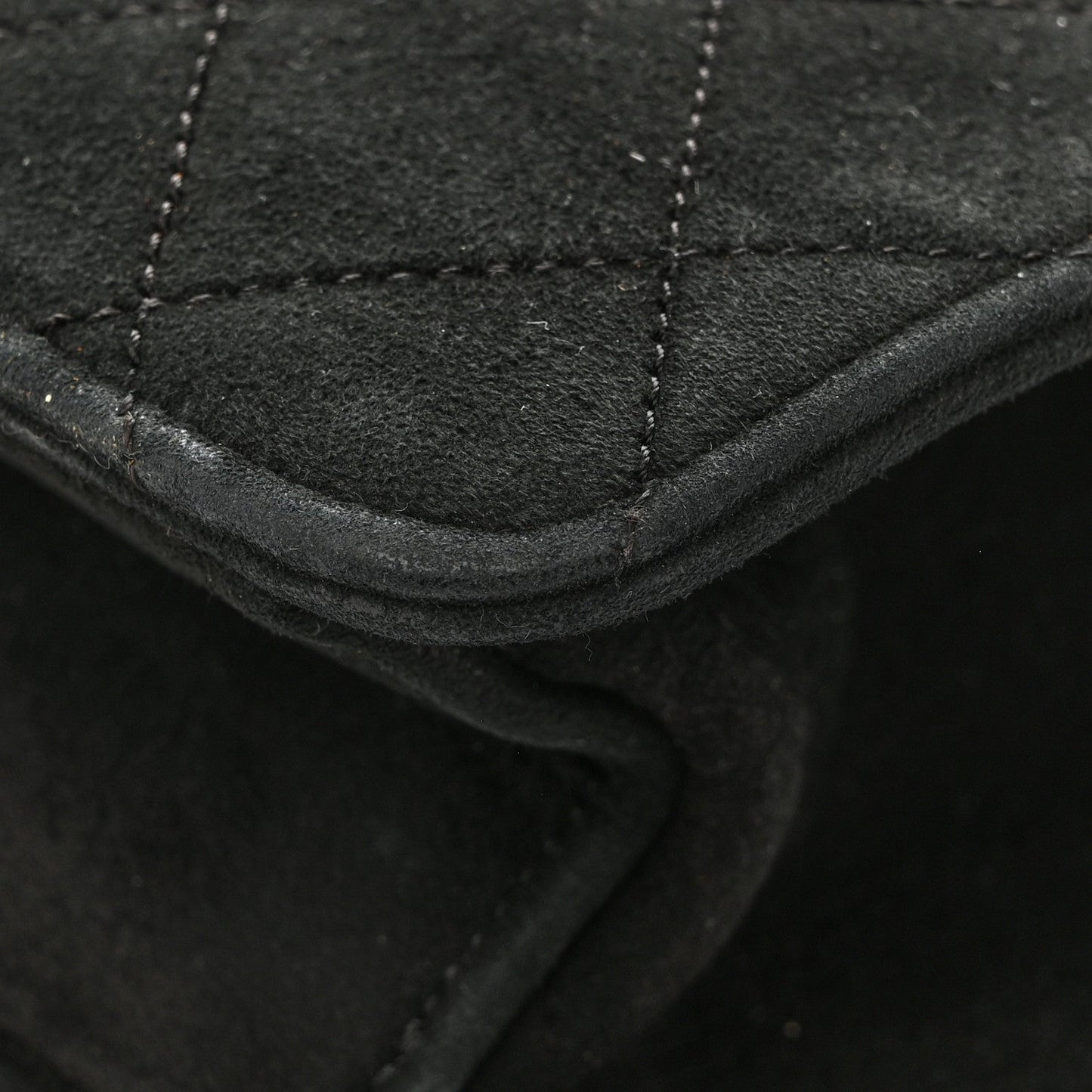 Suede Quilted Medium Single Flap Black