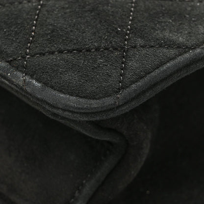 Suede Quilted Medium Single Flap Black