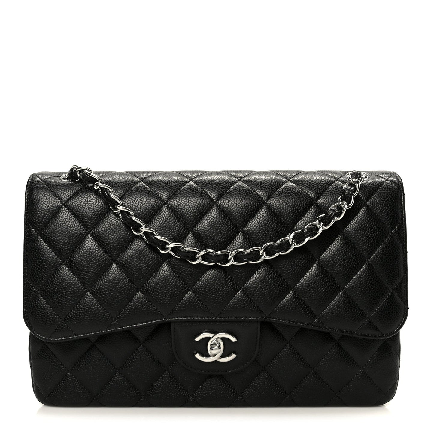 Caviar Quilted Jumbo Double Flap Black