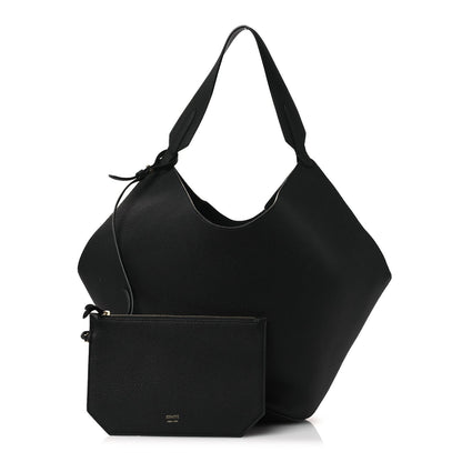 Pebbled Sport Calfskin Medium Lotus Tote Black