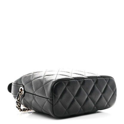 Caviar Quilted Hobo Clutch With Chain Black