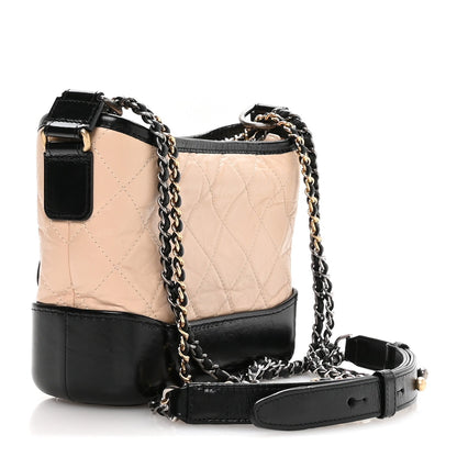 Aged Calfskin Quilted Small Gabrielle Hobo Beige Black