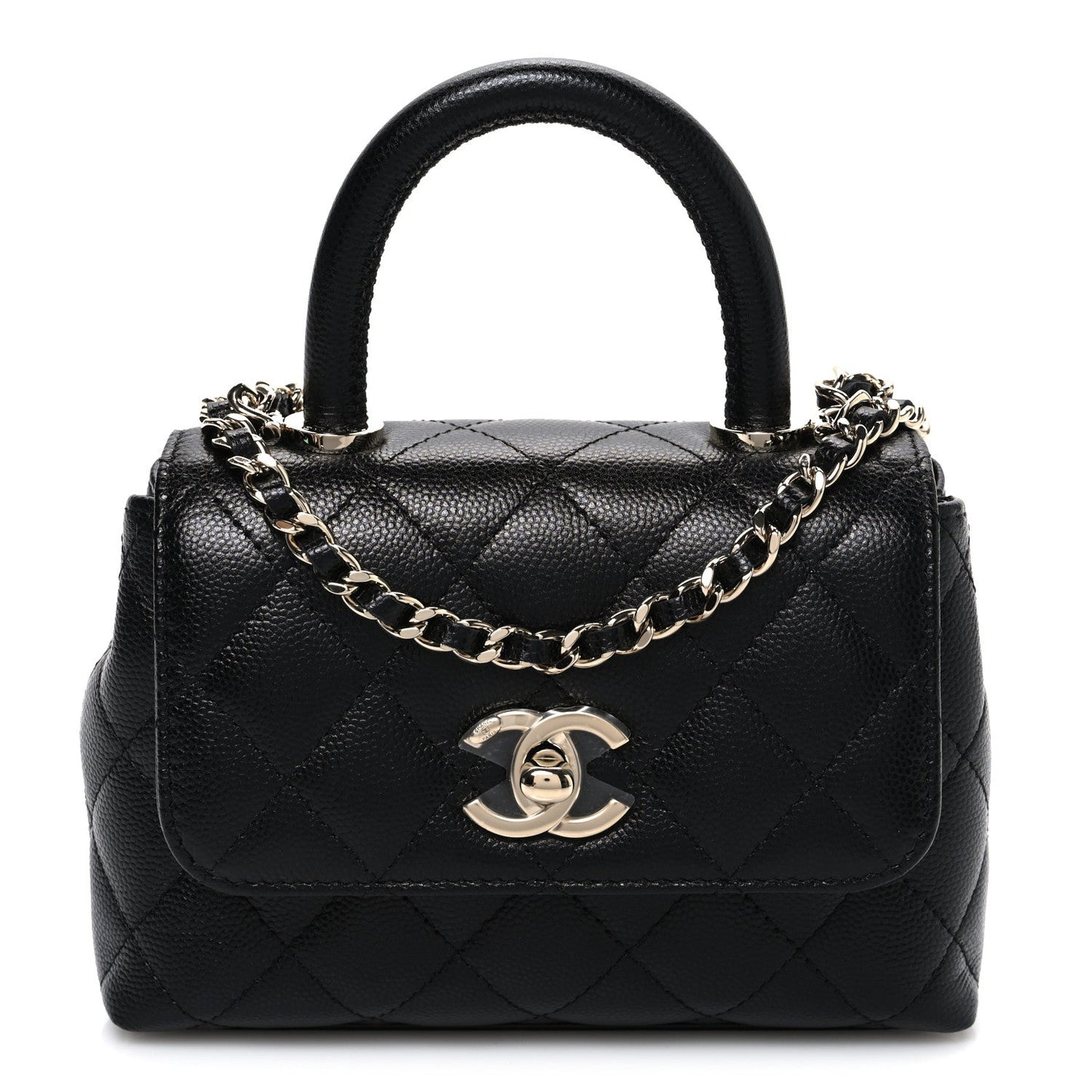 Caviar Quilted Coco Handle Clutch With Chain Black