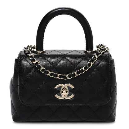 Caviar Quilted Coco Handle Clutch With Chain Black