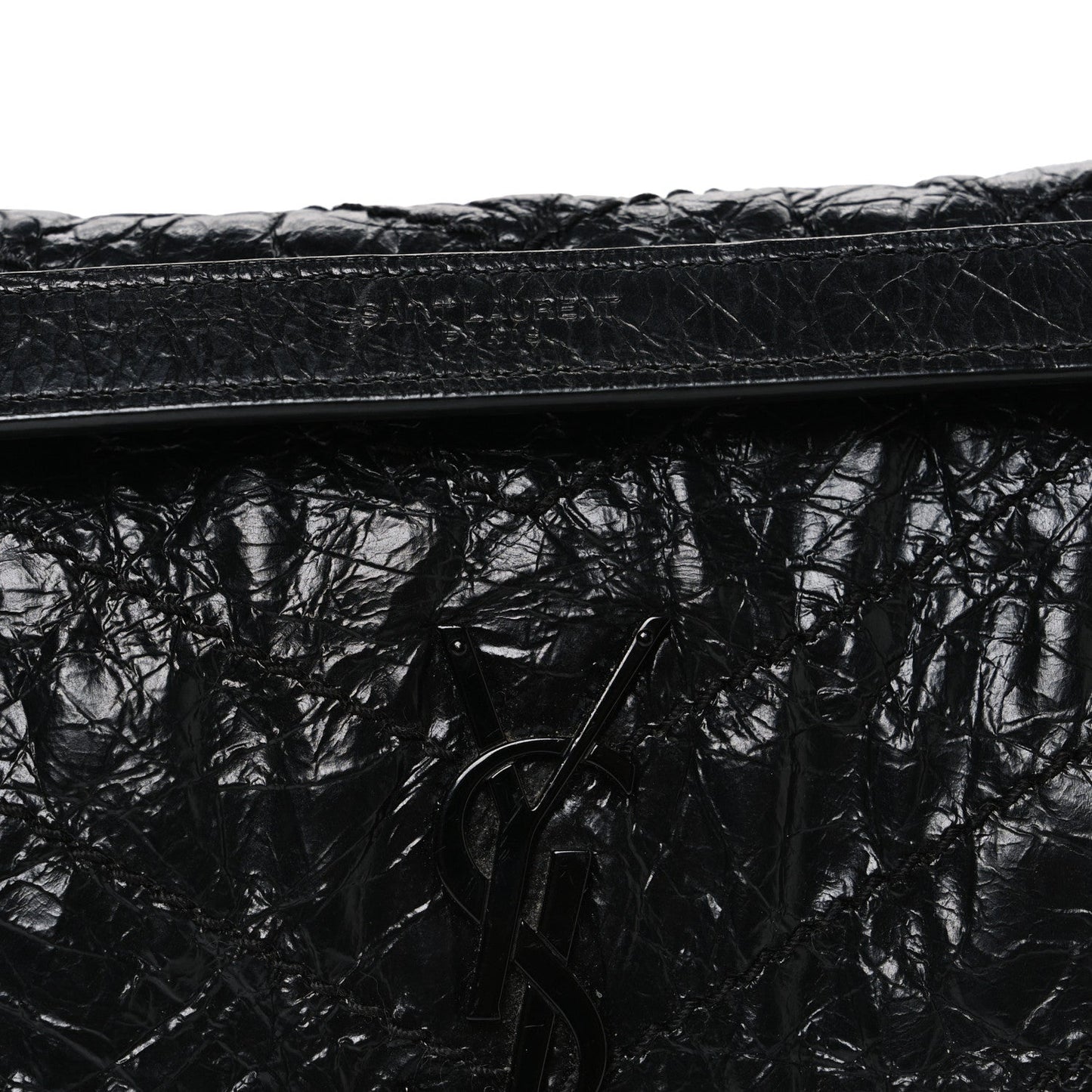Crinkled Calfskin Matelasse Monogram Baby Niki Chain Satchel Black