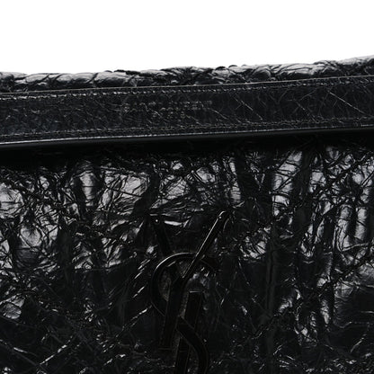 Crinkled Calfskin Matelasse Monogram Baby Niki Chain Satchel Black
