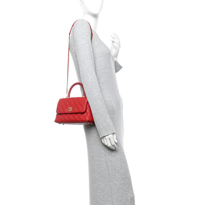 Caviar Lizard Embossed Quilted Mini Coco Handle Flap Red