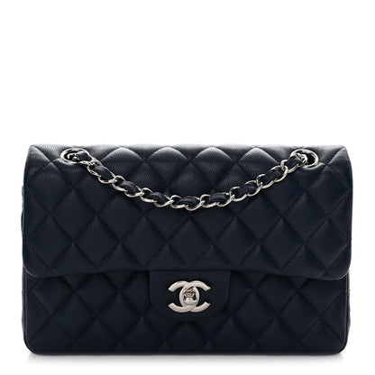 Caviar Quilted Small Double Flap Blue