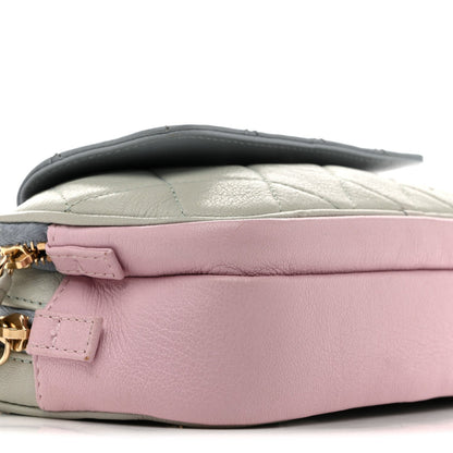 Goatskin Quilted Waist Bag Green Blue Pink