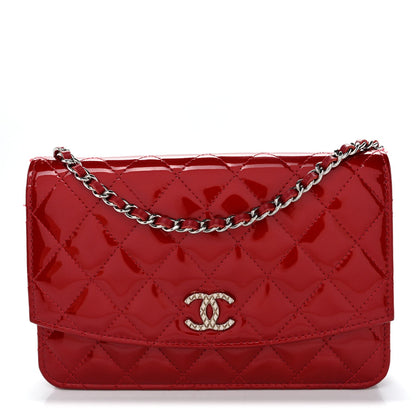 Patent Quilted Brilliant Wallet On Chain WOC Red