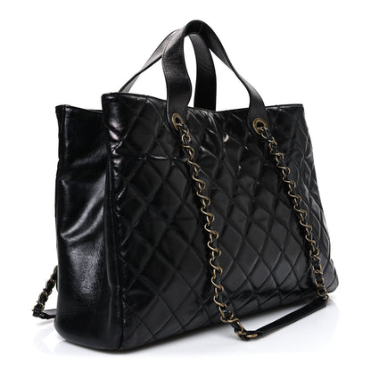 Snakeskin Glazed Calfskin Quilted Urban Mix Tote Black