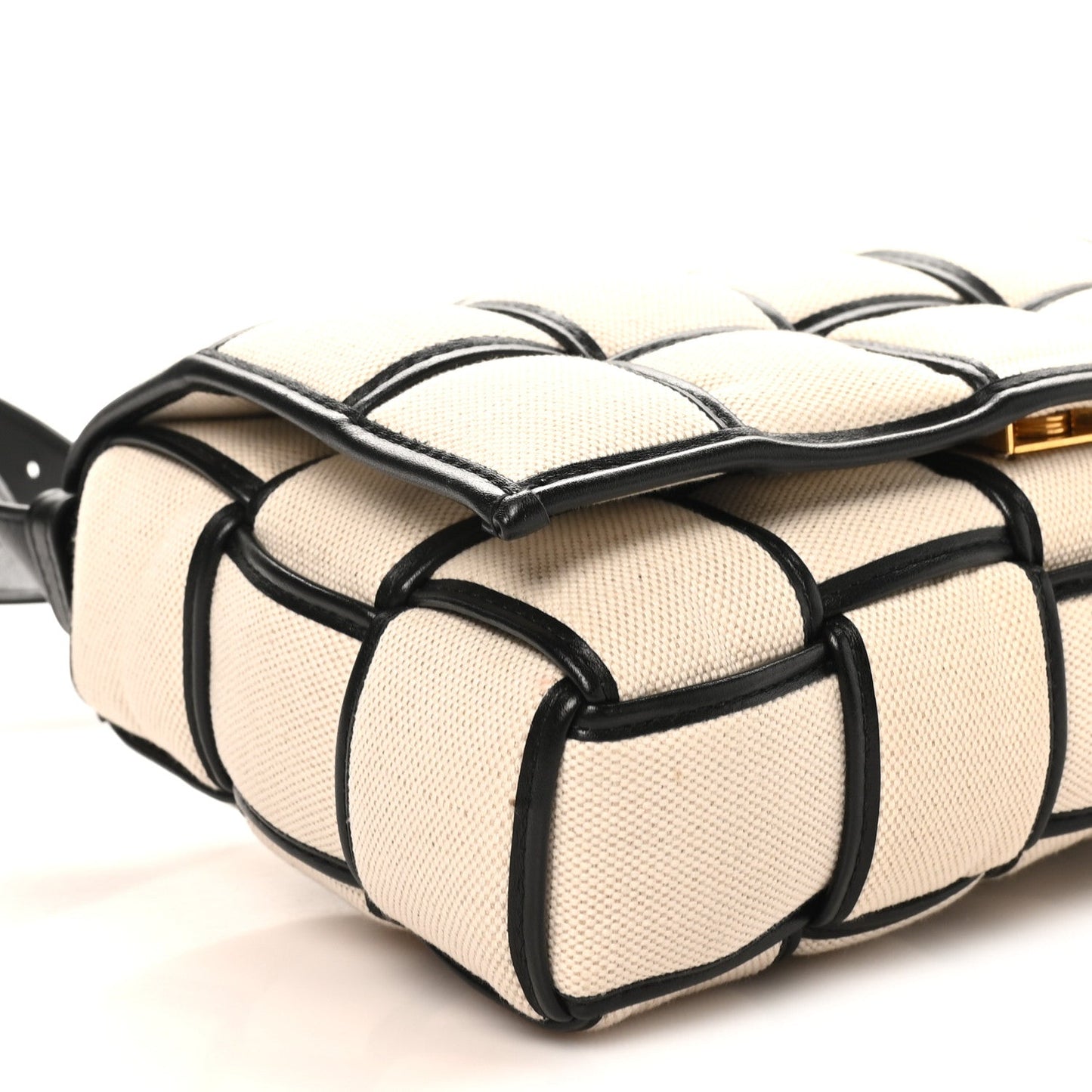 Canvas Intrecciato Padded Cassette Crossbody Bag Natural Black