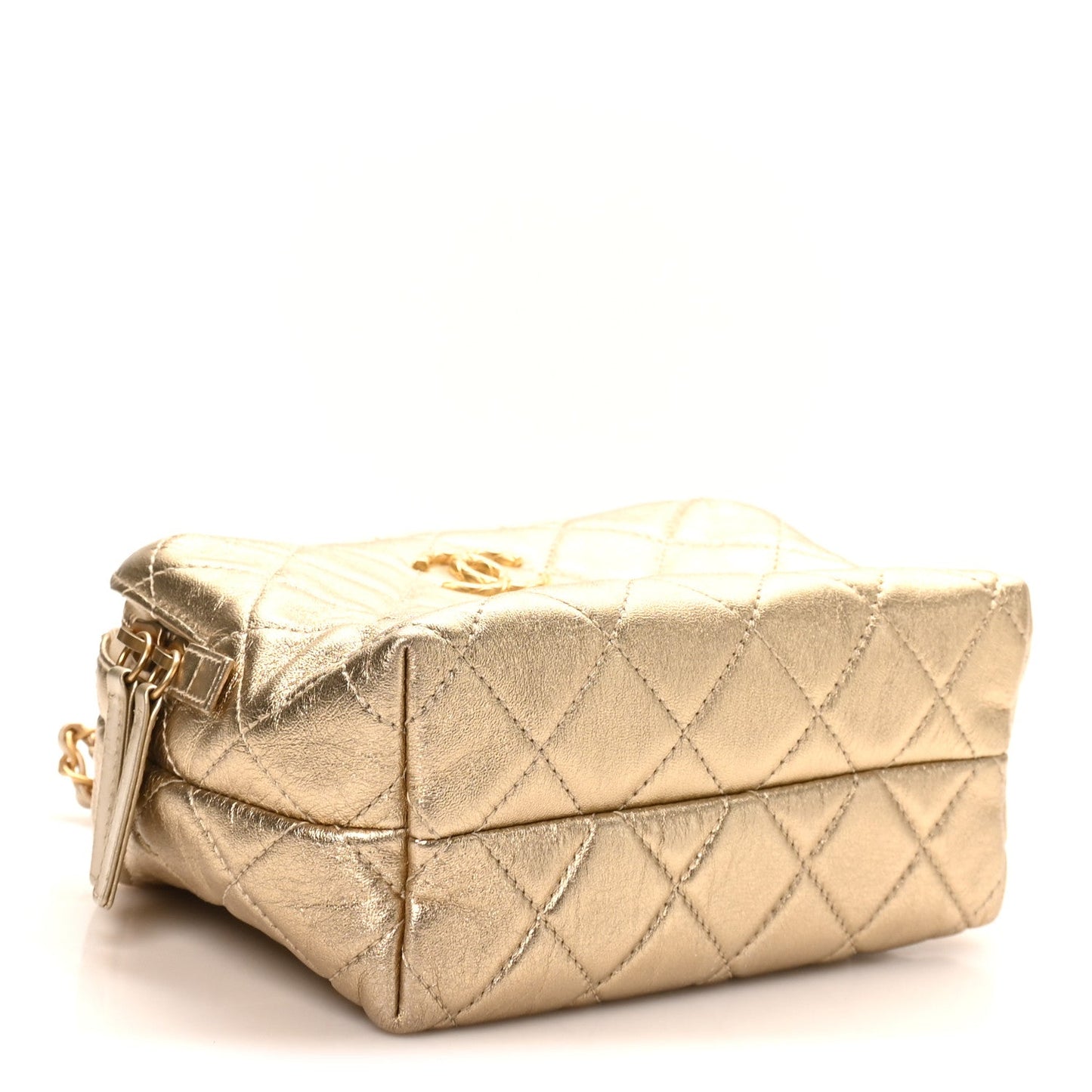 Metallic Lambskin Quilted Mini Bowling Bag Gold