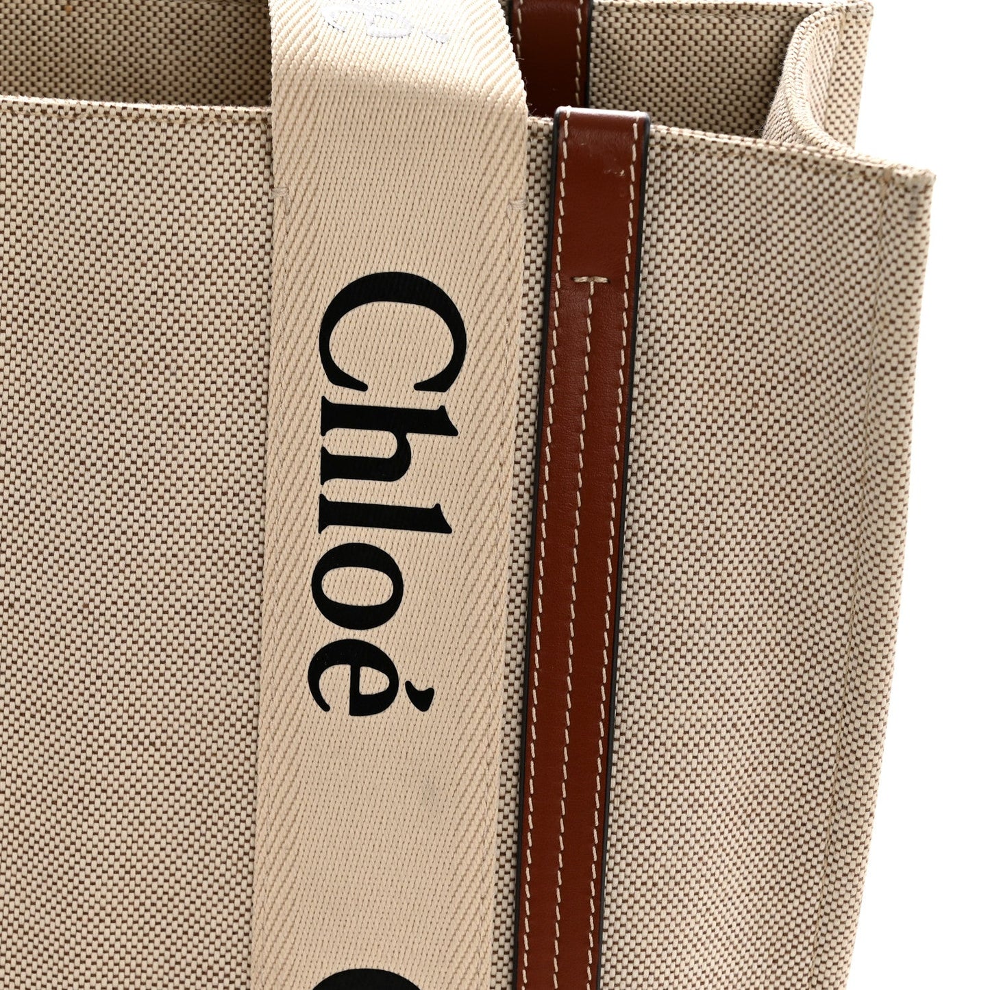 Cotton Calfskin Medium Woody Ribbon Tote White Brown