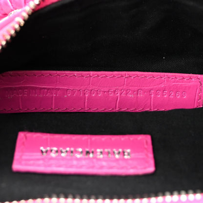 Extra Supple Calfskin Crocodile Embossed XS Le Cagole Shoulder Bag Lipstick Pink