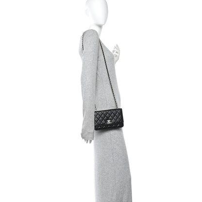 Lambskin Quilted Trendy CC Wallet On Chain WOC Black