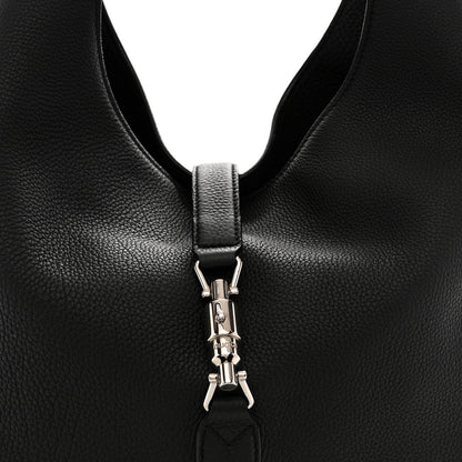 Soft Grained Calfskin Large Jackie Hobo Black