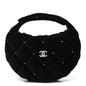 Velvet Diamanté Quilted Pocket Pouch Hobo Black