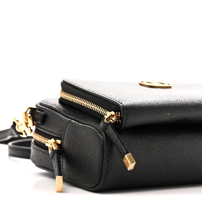 Grained Calfskin Caro Double Pouch Black