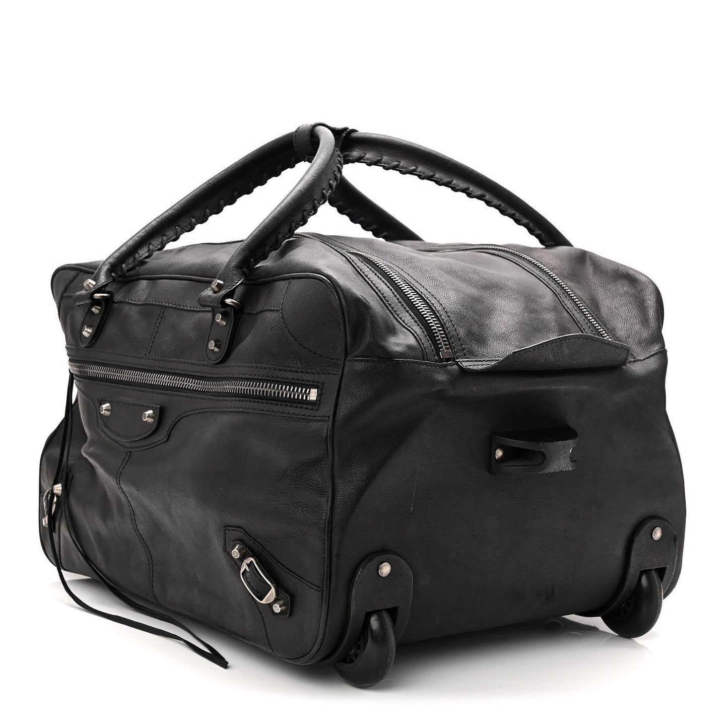 Agneau Silver Hardware Duffle Carry On Travel Bag Black