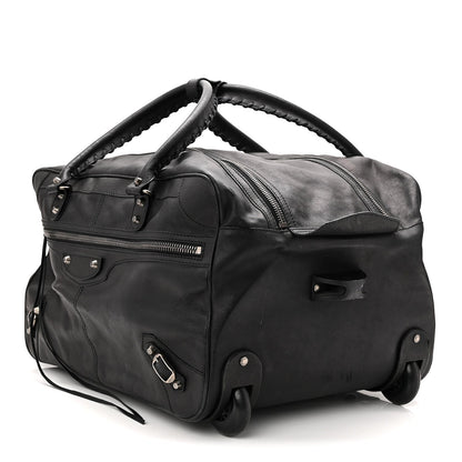 Agneau Silver Hardware Duffle Carry On Travel Bag Black