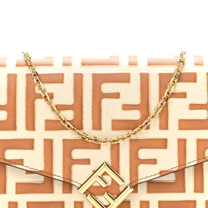 Calfskin FF Diamonds Wallet On Chain Camellia Caramel