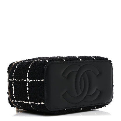 Tweed Pearl Crush Small Vanity Case With Chain  Black White