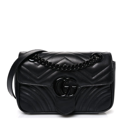 Calfskin Matelasse Monochrome Mini GG Marmont Shoulder Bag Black