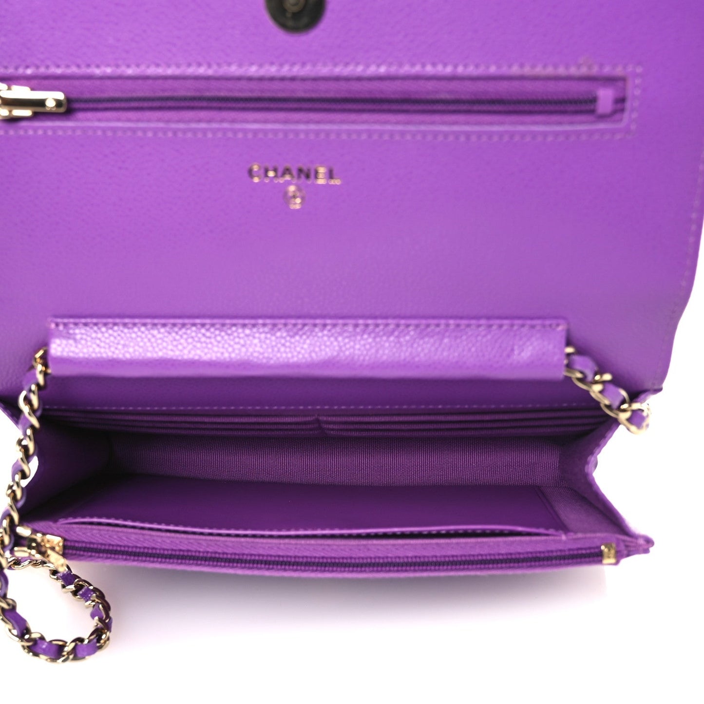 Caviar Quilted Wallet On Chain WOC Purple