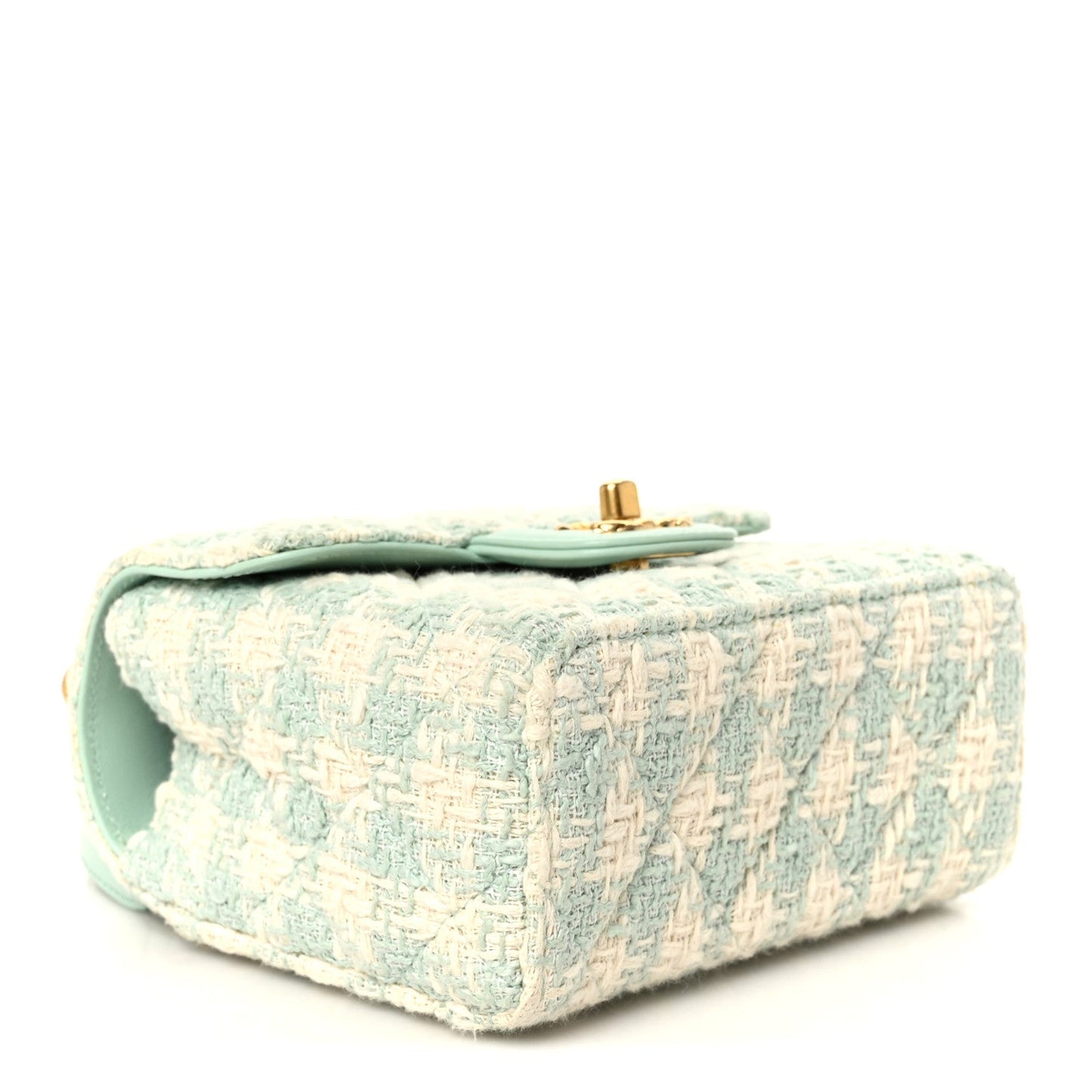 Tweed Handle Crush Top Handle Flap Bag Light Blue Ecru