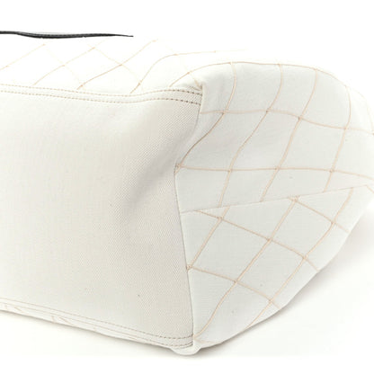 Denim Calfskin Quilted Coco Beach Small Shopping Tote White Black