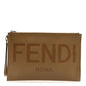 Vitello King Logo Embossed Large Flat Pouch Miele Scuro
