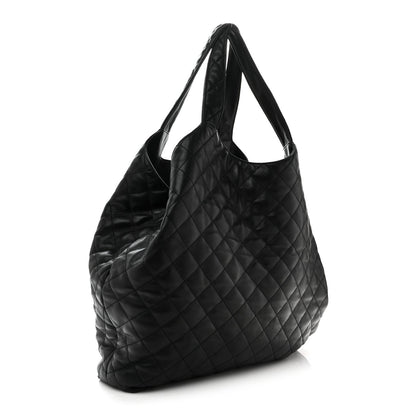 Lambskin Quilted Maxi Icare Shopping Tote Black