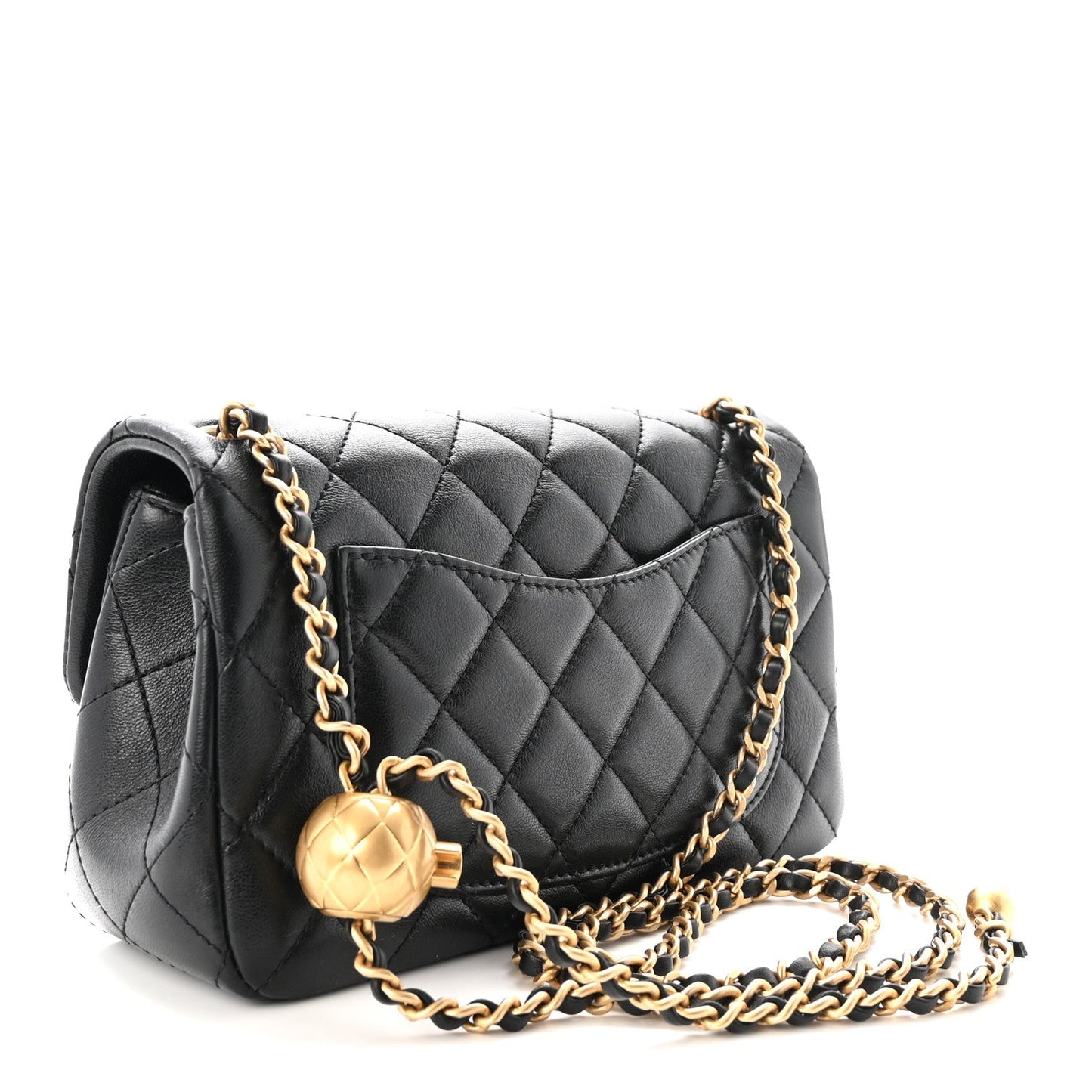 Lambskin Quilted Mini Rectangular Pearl Crush Flap Black
