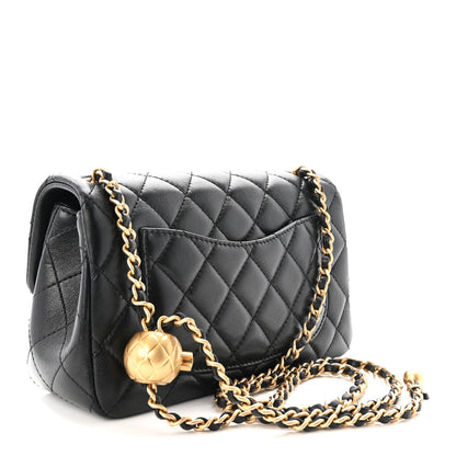 Lambskin Quilted Mini Rectangular Pearl Crush Flap Black