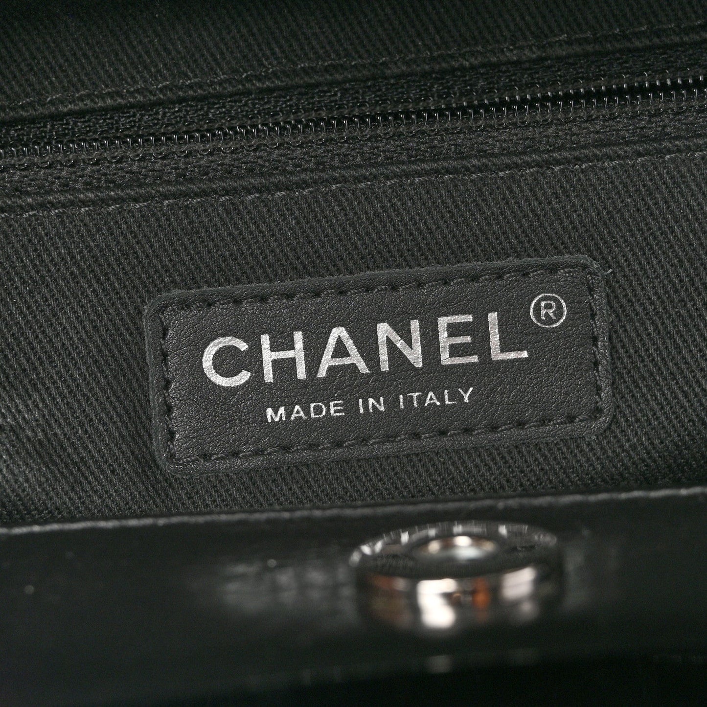 Glazed Calfskin Quilted Large CC Delivery Tote Black