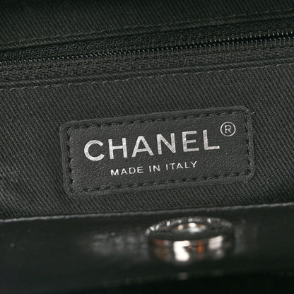 Glazed Calfskin Quilted Large CC Delivery Tote Black