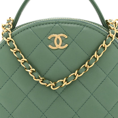 Lambskin Quilted Chic Riviera Top Handle Vanity Case Green