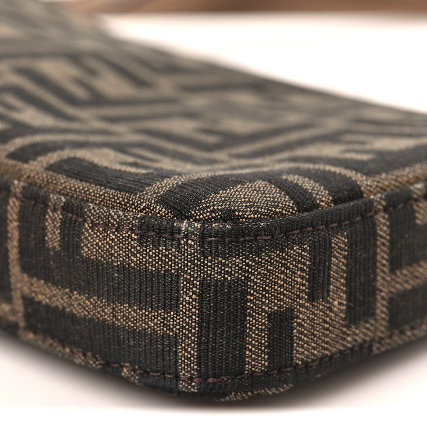 Fabric Jacquard Vitello Grace FF 1974 Baguette Pouch Tobacco Moro Sand