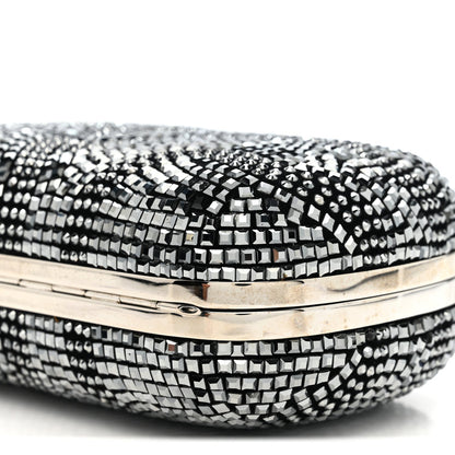 Crystal Nappa Classic Art Deco Skull Clutch Black Silver