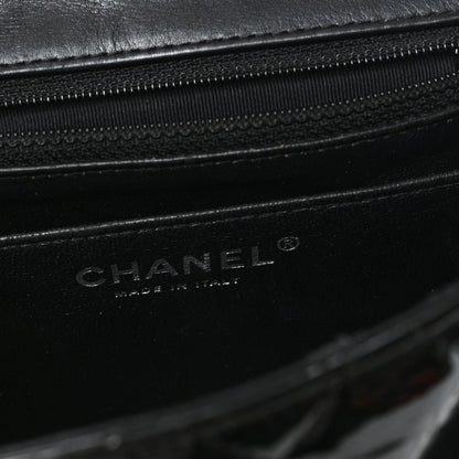 Patent Calfskin Quilted Mini Square Flap Black